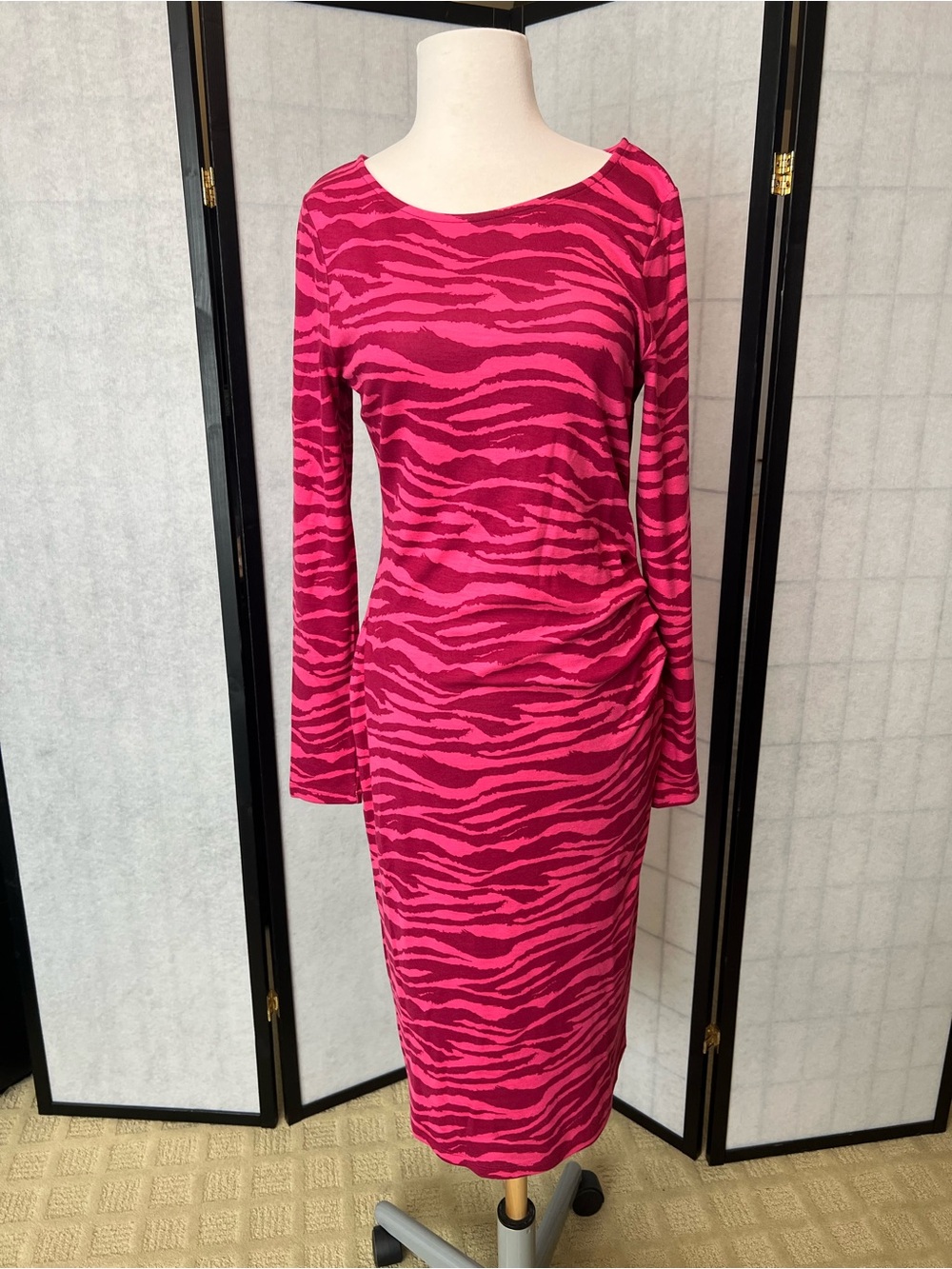 Kettlewell - Pink Zebra-Print Long Sleeve Sheath Dress